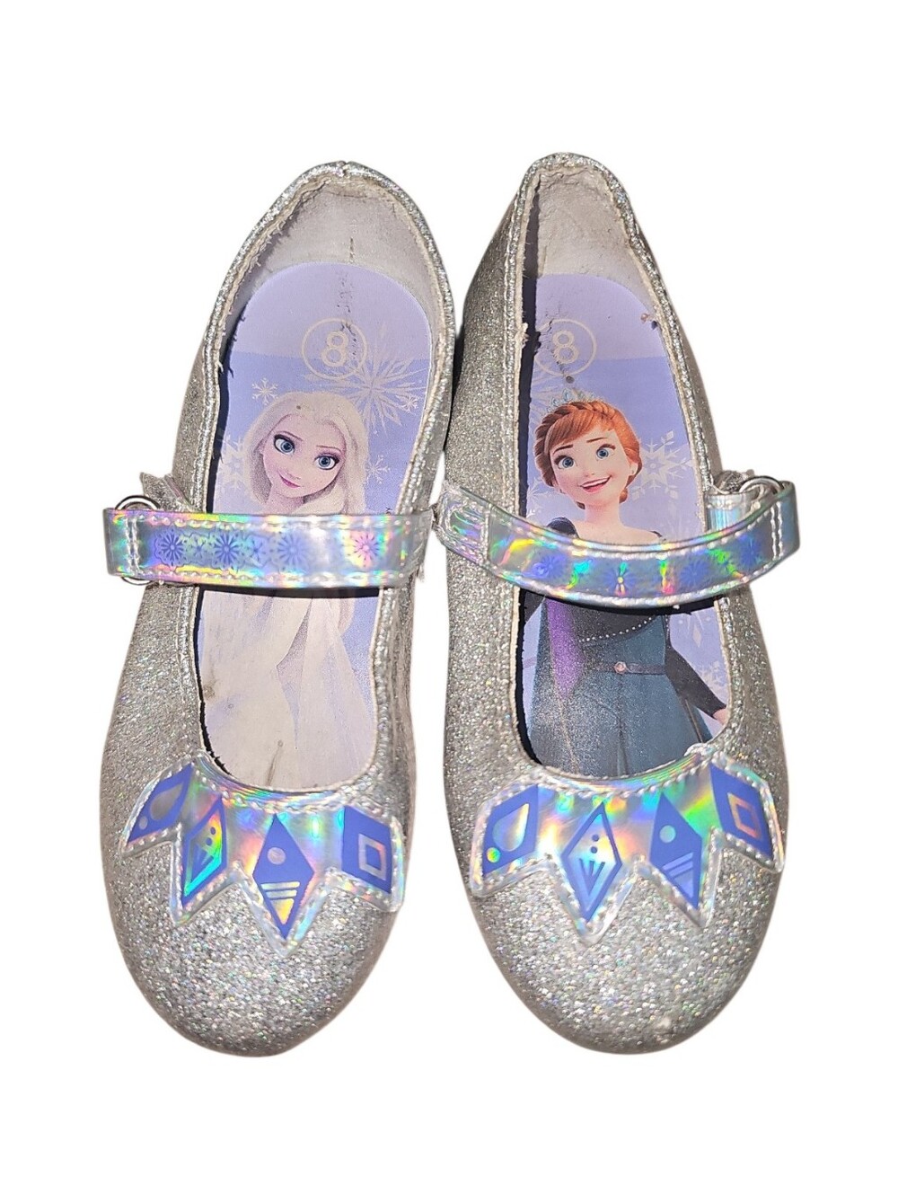 Disney Frozen Silver Glitter Mary Jane Shoes with Elsa & Anna